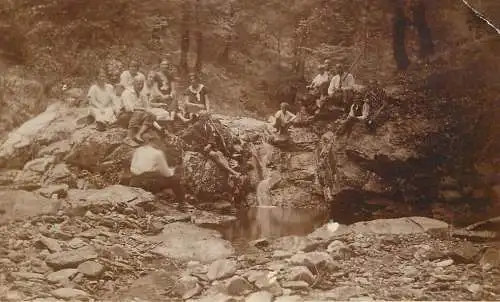 Photo postcard social history 1924 Romania Nadas waterfall hikers