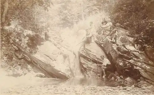 Photo postcard social history 1924 Romania Nadas waterfall hikers