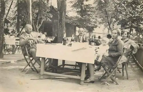 Photo postcard social history family at lunch in mountain resort