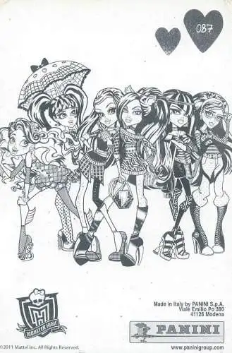 Monster High by Panini 2011 Mattel Inc. card 087