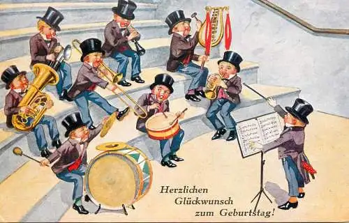 Music related vintage postcard Herzlichen zum Geburtstag