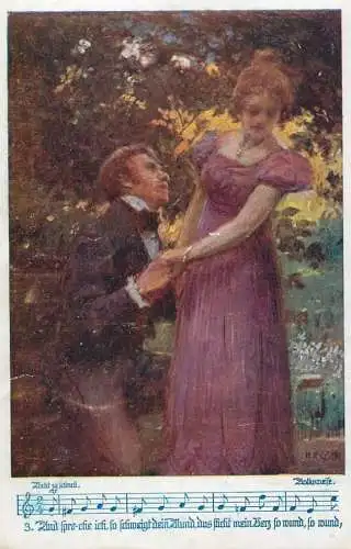 Music related vintage postcard 1920 couple romance