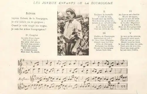 Music related vintage postcard les joyeaux enfants de la Bourgogne