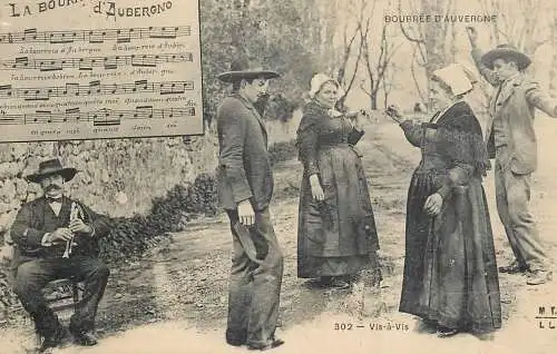 Music related vintage postcard Vis-s-Vis Bourree d'Auvergne