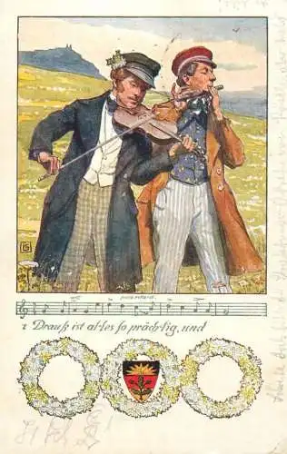 Music related vintage postcard Draub ist al les lo prach fig und