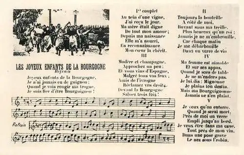 Music related vintage postcard les joyeux enfants de la Bourgogne