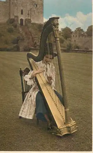 Music related vintage postcard Switzerland giant harpe