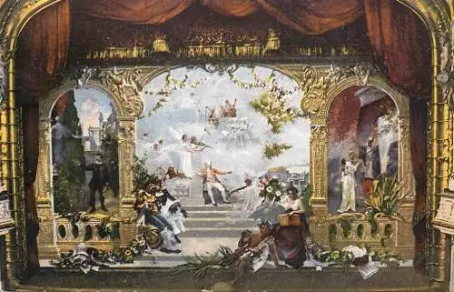 Music related vintage postcard Salzburg Mozart Vorhang