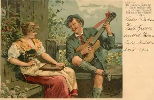 Music related vintage postcard Liebes Fraulein 1900