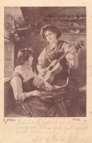 Music related vintage postcard F. Prolss Duett