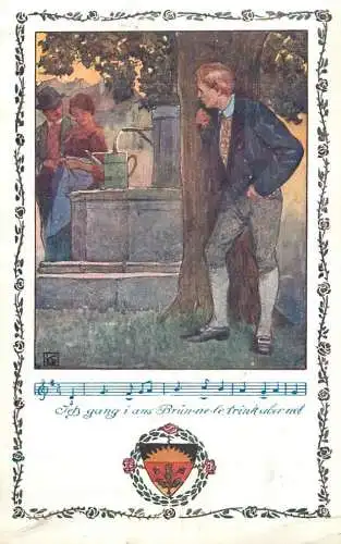 Music related vintage postcard 1913 couple strolling