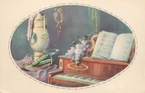 Music related vintage postcard Tobler chocolat  piano