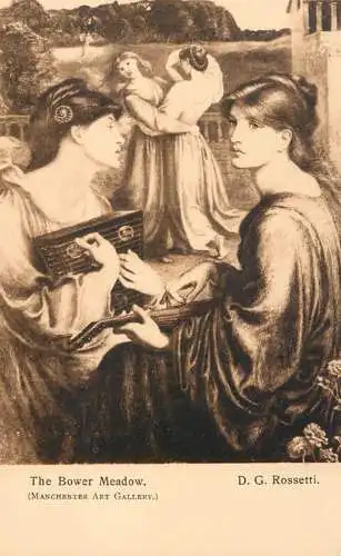 Music related vintage postcard D.G. Rossetti The Bower Meadow