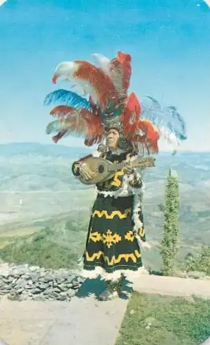Music related vintage postcard typical Concheros dancer of Guanajuato