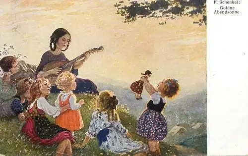 Music related vintage postcardF. Schenkel Goldne Abendsonne