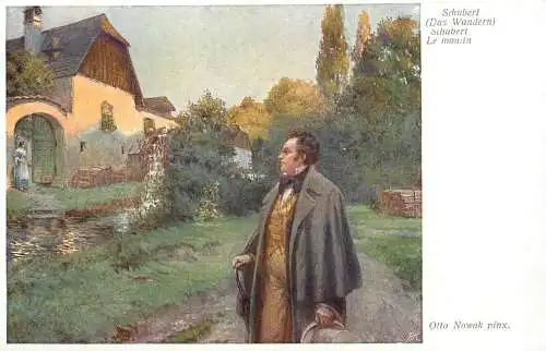 Music related vintage postcard Schubert Das Wandern le moulin