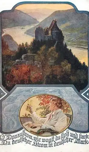 Music related vintage postcard Donau castle