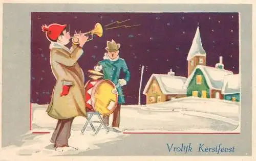 Music related vintage postcard Vrolijk Kersfeest 1939