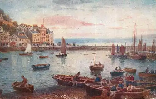 British fine art scenic postcard Oilette Torquay harbour