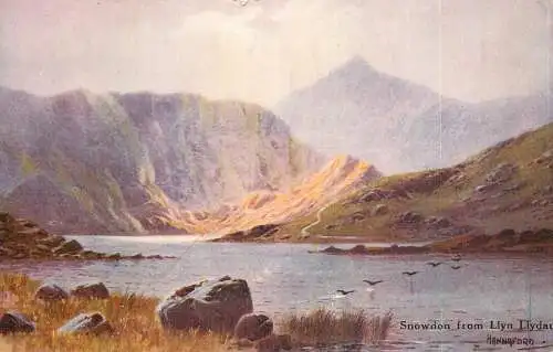 British fine art scenic postcard Snowdon from Llyn Llydau