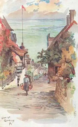 British fine art scenic postcard Clovelly high street