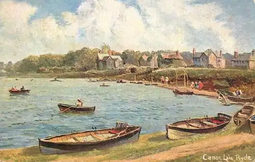 British fine art scenic postcard Ryde canoe lake