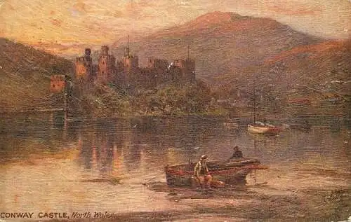 British fine art scenic postcard North Wales Conway castle