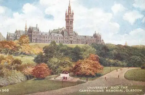 British fine art scenic postcard Glasgow university and Cameronians memorial
