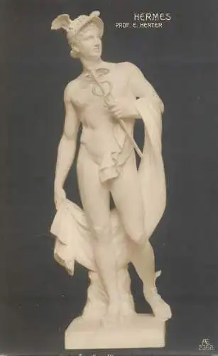 Fine art postcard sculpture statue Hermes Prof. E Herter