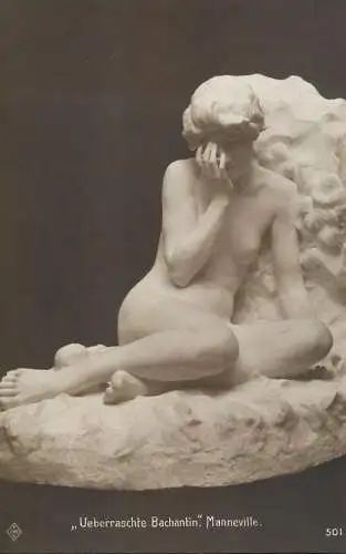 Fine art postcard sculpture statue ueberraschte Bachantin Manneville