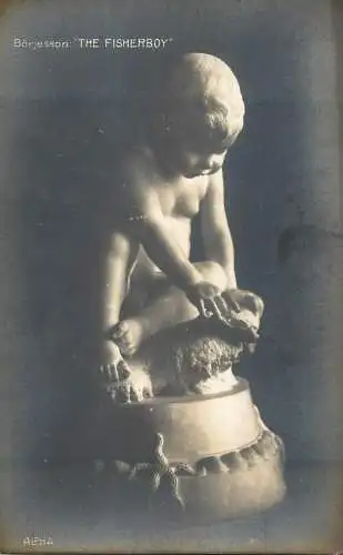 Fine art postcard sculpture statue Borjesson the fisherboy