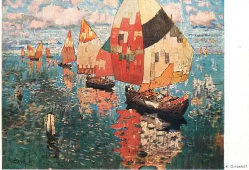 Fine art postcard painting K. Gorbatoff Venetianische Fischerboote