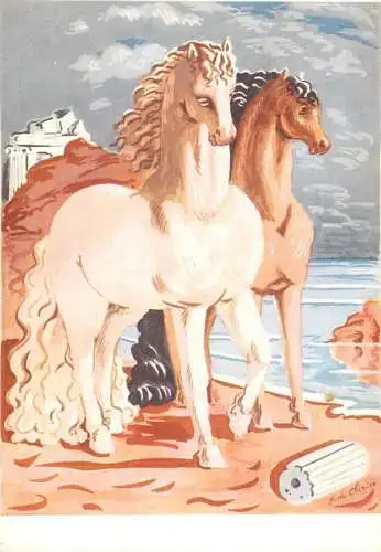 Fine art postcard painting G. de Chirico horses on the shore