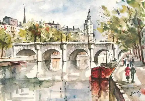 France Paris Le Pont Neuf Zoe signed painting
