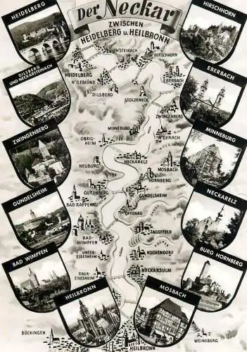 Germany Der Neckar map area & different sites