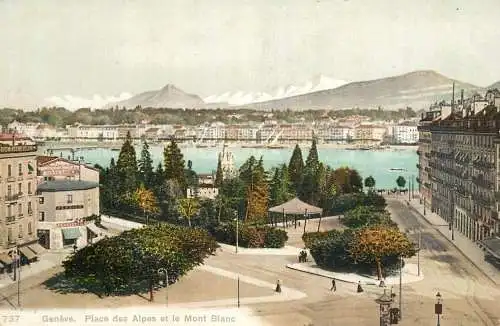 Switzerland Geneva place des Alpes et le Mont Blanc