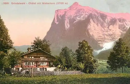 Switzerland Grindelwald chalet mit Wetterhorn
