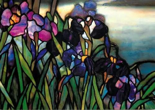 USA New York Metropolitan Museum of Art Magnolias & Irises Tiffany Studios leaded glass window detail view