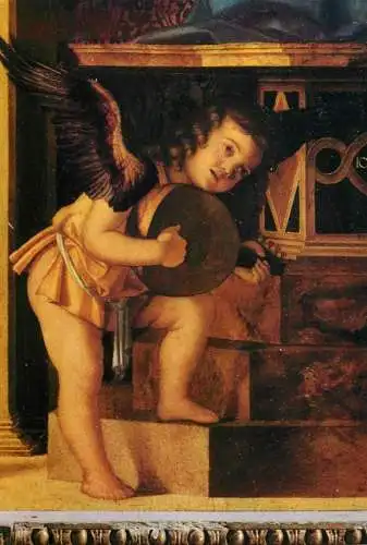 Italy Venezia Church of St Mary Glorious of Frari Musician Angel detail of the Triptych by Bellini