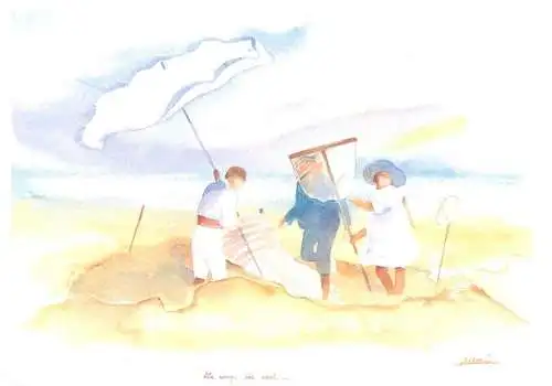 Aquarelle de Allain J-Luc Le Coup de vent signed postcard