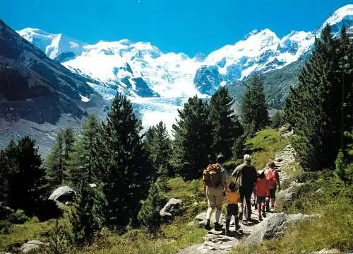 Switzerland Weg zur Bovalhutte mit Morteratschgletscher und Berninagruppe