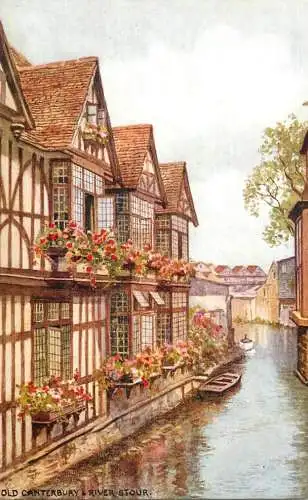 British fine art scenic postcard painting Old Canterbury river stour