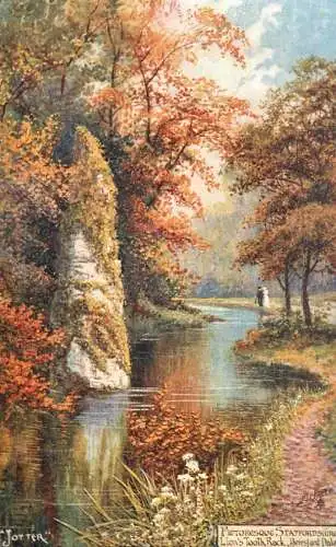 British fine art scenic postcard painting Staffordshire Lion's tooth rock
