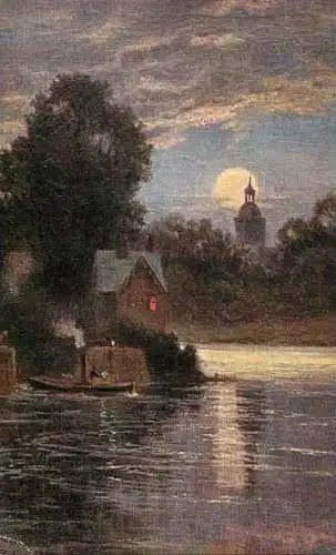British fine art scenic postcard painting moonlight scenery