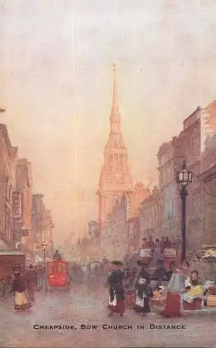 British fine art scenic postcard painting London Cheapside Bow church