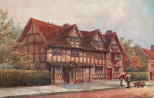 British fine art scenic postcard painting Shakespeare's birthplace Stratford-on-Avon