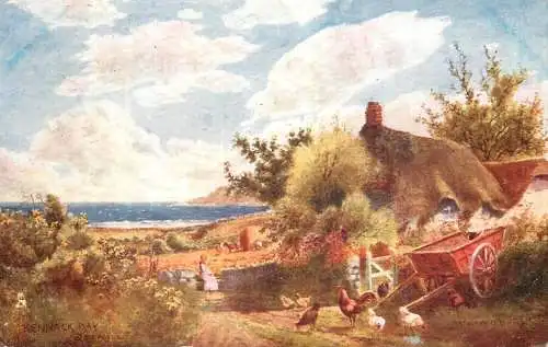 British fine art scenic postcard painting Oillette farm scene