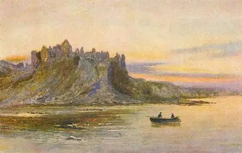 British fine art scenic postcard painting coast and castle ruins