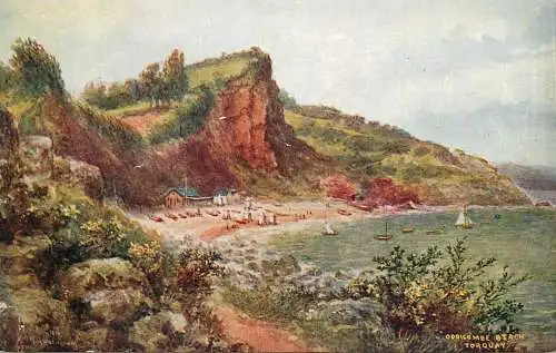 British fine art scenic postcard painting Devon Torquay Oddicombe beach