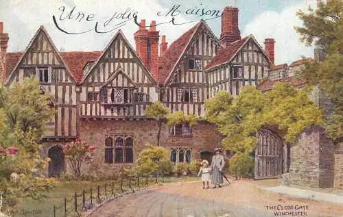 British fine art scenic postcard painting Winchester the close gate